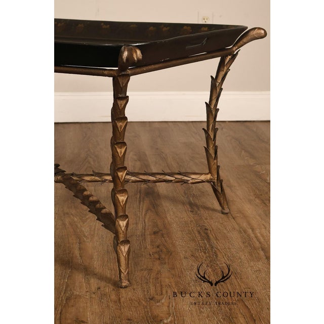 Tole Painted Tray Top Coffee Table With Gilt Metal Base For Sale - Image 14 of 17
