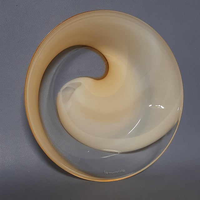 Spectacular pocket emptier plate in Murano La Murrina glass, shaded and transparent cream colour, excellent Italian...