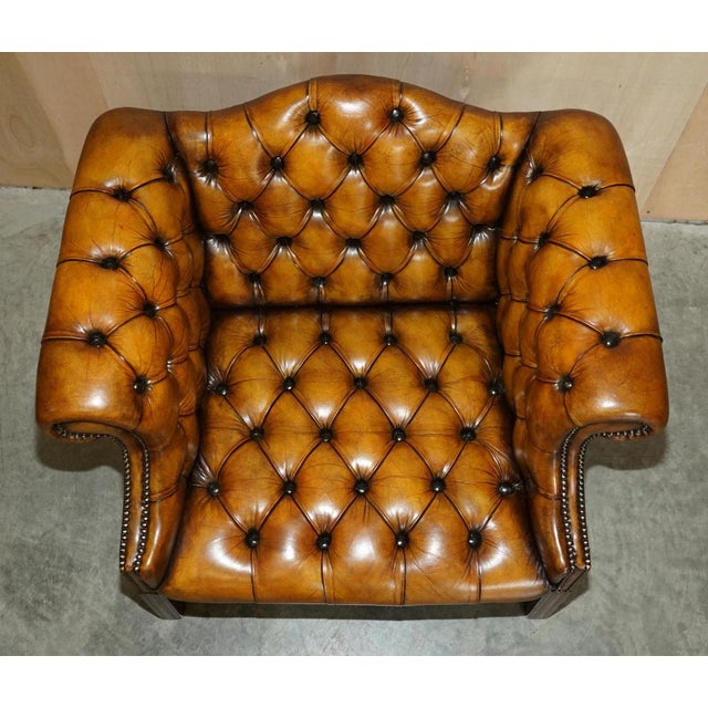 Brown Antique Brown Leather Chesterfield Library Living Room Set, Set of 4 For Sale - Image 8 of 18