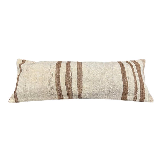 Turkish Hemp Pillow Cushion Natural Beige Brown Cushion Cover 14"x40" For Sale