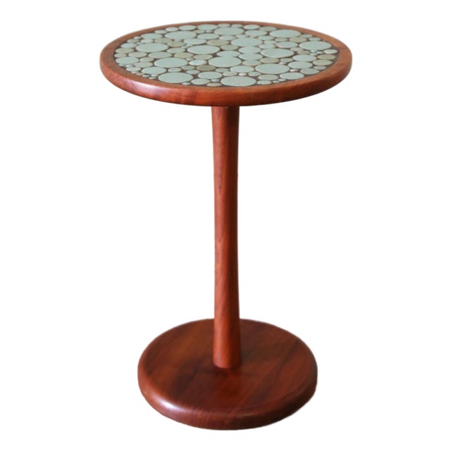 1960s Attributed Jane and Gordon Martz Teal Coin Tile Side Table For Sale