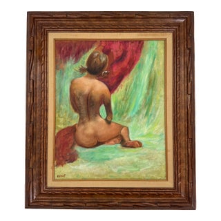 Vintage Mid-Century Modern Nude Female Oil Painting - Signed ABAST For Sale