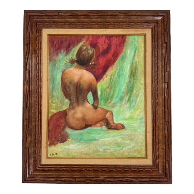 Vintage Mid-Century Modern Nude Female Oil Painting - Signed ABAST For Sale