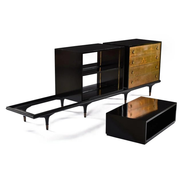 Wood Edward Wormley Dunbar 4-Piece Black Lacquer Asian Modern Modular Credenza For Sale - Image 7 of 13