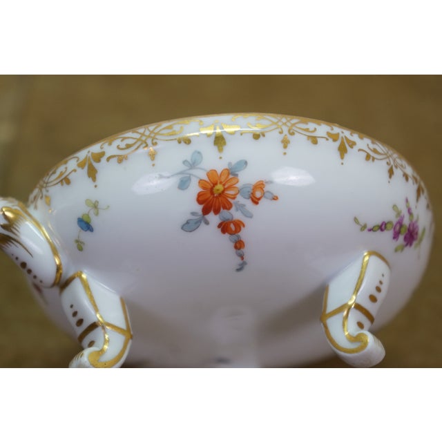 Antique Dresden Covered Footed Turtle Soup Bowl Compote 5" For Sale - Image 14 of 17