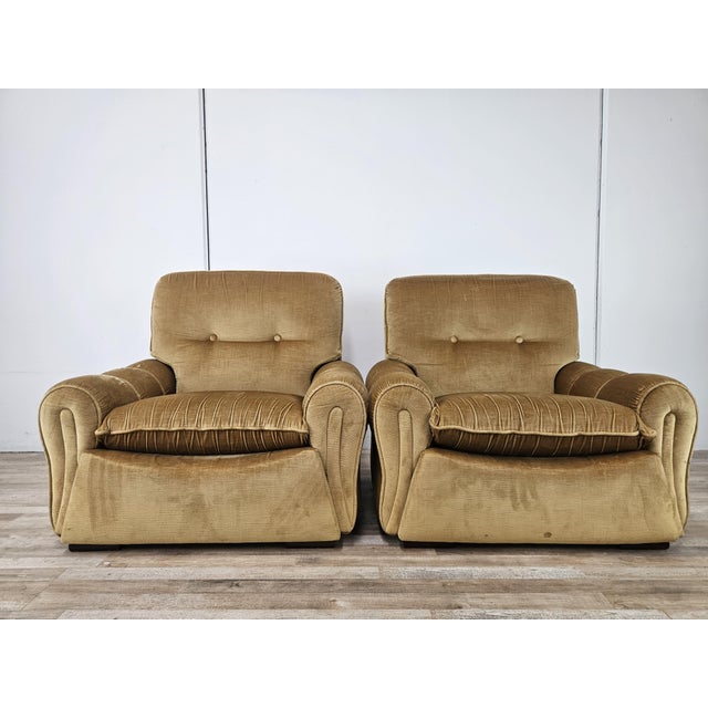 1970s Vintage Italian Fabric Armchairs, 1970, Set of 2 For Sale - Image 5 of 18