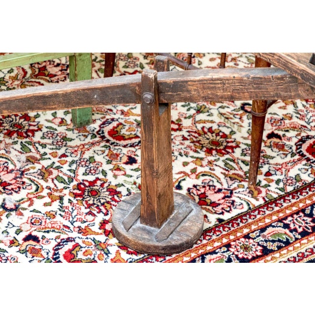 19th Century American Primitive Wooden Grain Scoop With Folding Support Arm & Iron Hanger For Sale - Image 4 of 18