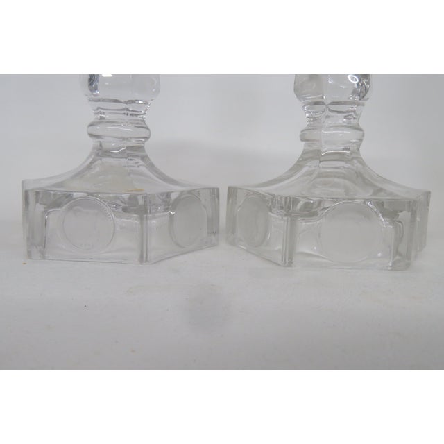 Fostoria Fostoria Coin Glass Clear Liberty Bell Candle Stick Holders a Pair 5561b For Sale - Image 4 of 8
