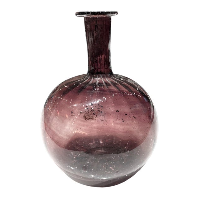 Early 19th Century Zanesville Style Antique Glass Bottle Vase, Handblown Purple Swirl With Ribbed Design For Sale - Image 5 of 18
