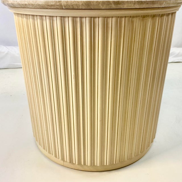 Vintage Neoclassical Roman Contemporary Century Furniture Drum Marble Top Side Table For Sale - Image 14 of 16
