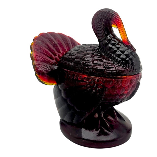 Glass VTG Le Smith Glass Turkey Candy Dish in Deep Amberina Ruby Red – 7.75" For Sale - Image 7 of 11