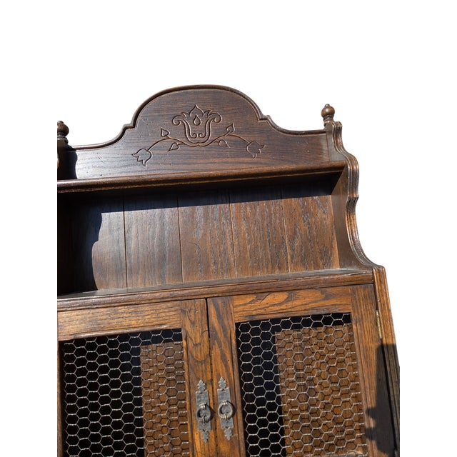 Ethan Allan Charter Oak Jacobean Hanging Wall Shelf Hutch Curio Display Cabinet For Sale In Philadelphia - Image 6 of 14