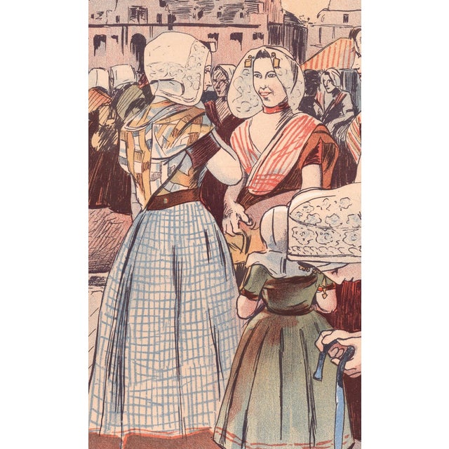 Fernand Piet, A Market in Zeeland, 1898, Original Lithograph For Sale - Image 3 of 9