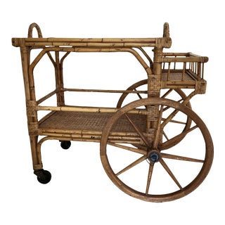 Rattan / Bamboo Bar Car With Glass Top For Sale