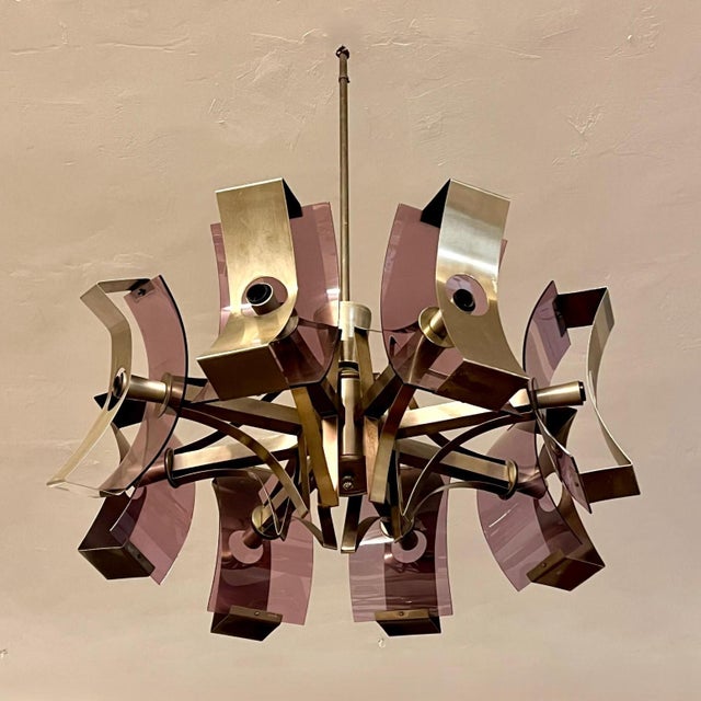 Mid-Century Modern Small Space Age Chandelier with Smoked Acrylic Glass Petals, Italy, 1960s For Sale - Image 3 of 5