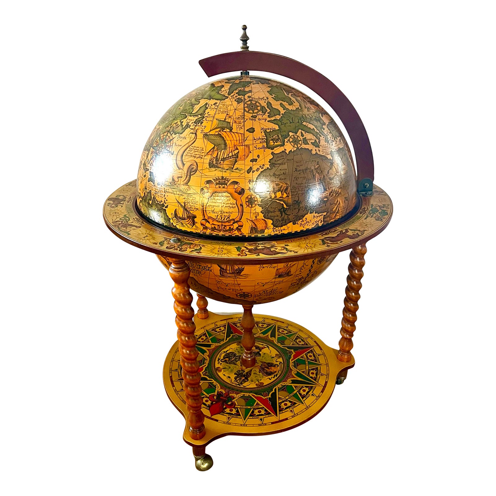 Italian Rolling World Globe Dry Bar With Zodiac Signs Chairish