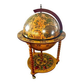 Italian Rolling World Globe Dry Bar With Zodiac Signs For Sale