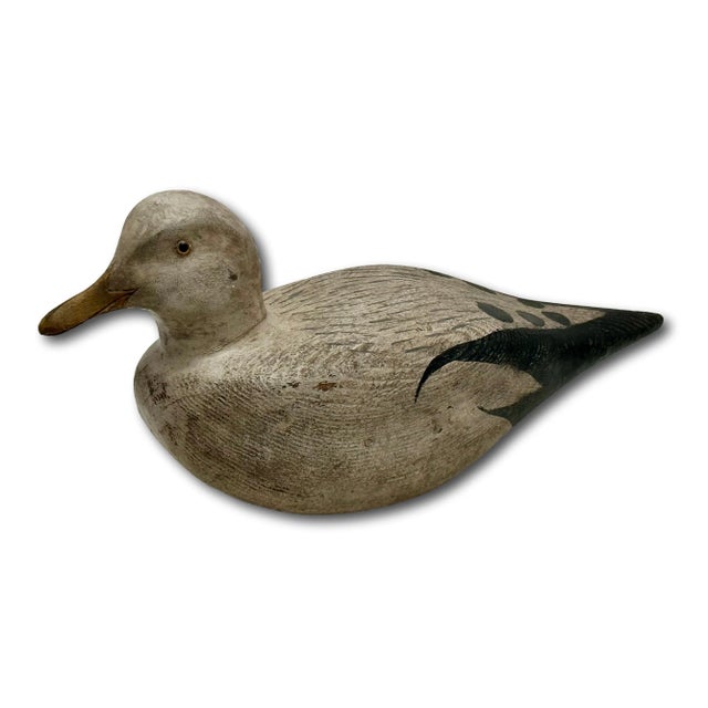 Charcoal Vintage Large Size Beautifully Hand Made - Carved & Painted Wood Seagull Decoy With Realistic Glass Eyes For Sale - Image 8 of 18