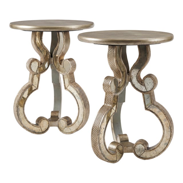 Italian Palladio Mirror & Silver Gilt Neoclassical Side Tables - Pair For Sale