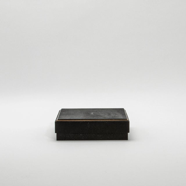 2020s Set of 3 Square Boxes in Black Shagreen With Brass Frame by R&y Augousti For Sale - Image 5 of 7