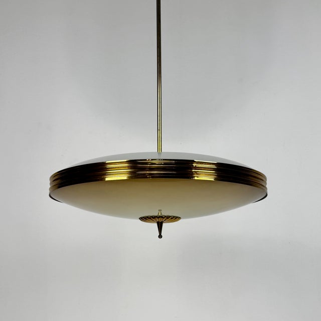 Mid-Century Modern Two Tone Glass and Brass Pendant Lamp by Pietro Chiesa for Fontana Arte, Italy, 1950s, in Very Good...