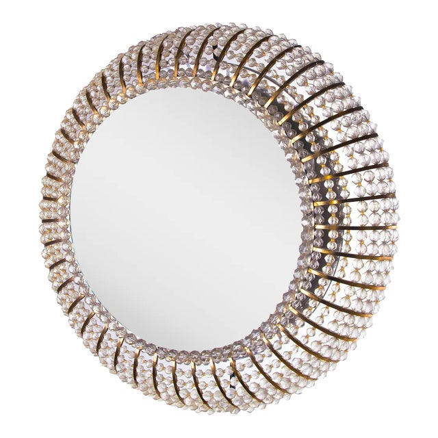 Illuminated Mirror in Glass & Brass in the style of Emil Stejnar and Rupert Nikoll, Austria, 1950s For Sale