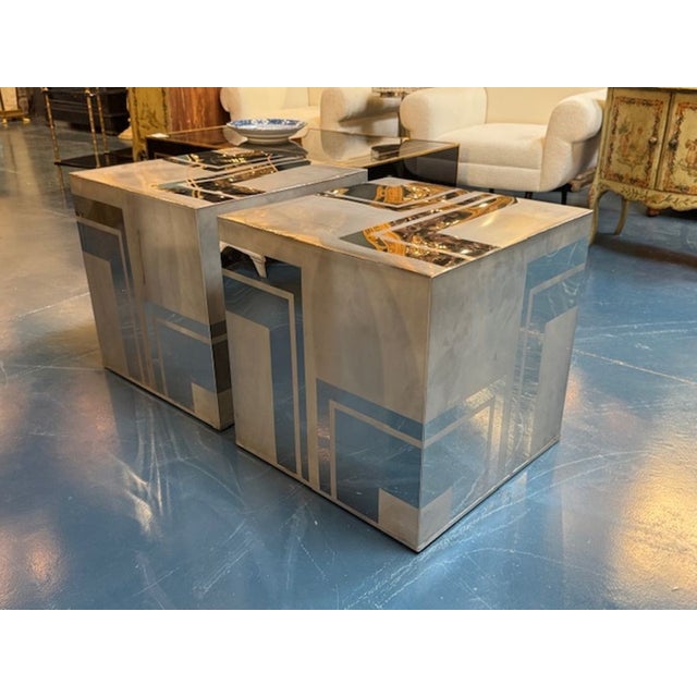 Pair of MCM Paul Evans Chrome and Nickel "City Scape" Cubes For Sale - Image 4 of 5