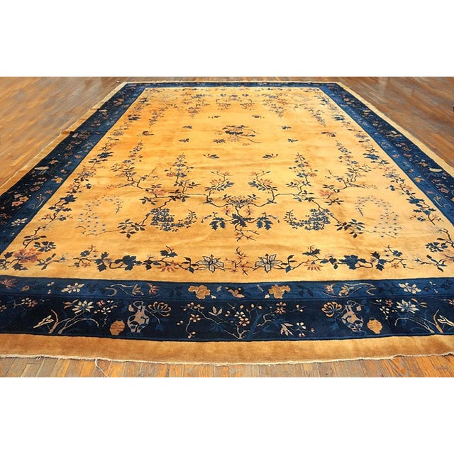 Art Deco 1920s Antique Large Oversized Big Floral Yellow Chinese Art Deco Knotted Rug For Sale - Image 3 of 7