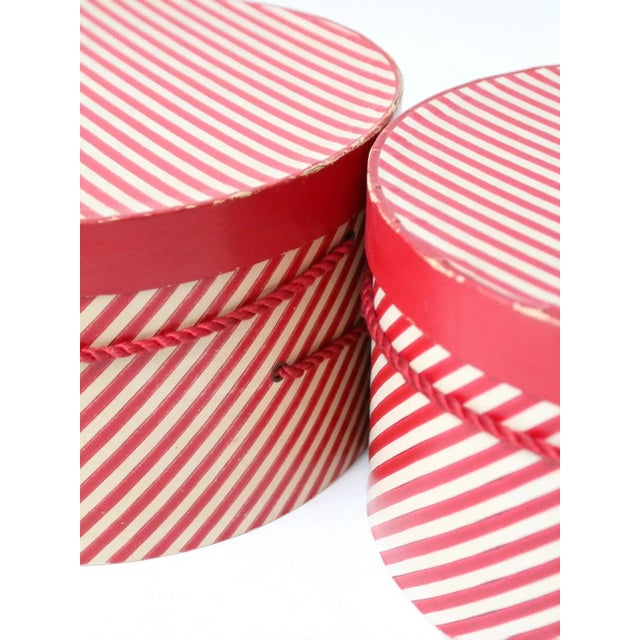 Wood Vintage Candy Cane Stripe Hat Boxes Pair For Sale - Image 7 of 13