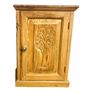 Vintage Pine Cabinet With Tree of Life Carving For Sale
