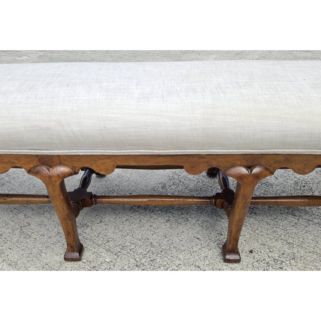 Jerry Pair Queen Anne Linen Walnut Califia Bench For Sale - Image 9 of 13