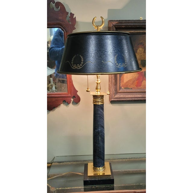 1990s French Empire Style Bouillotte Marble Table Lamp For Sale - Image 10 of 13