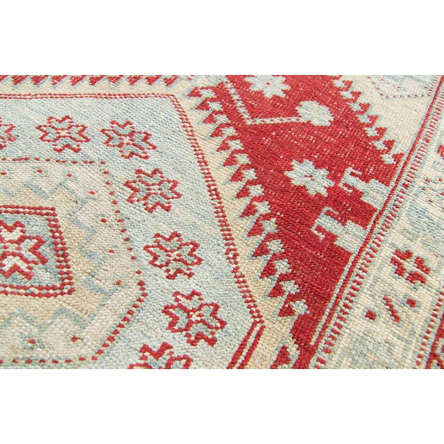Textile Vintage Medallion Brick Red Blue Cream Hand-Knotted Long Runner - 3’6” X 14’8” For Sale - Image 7 of 10