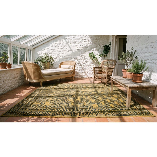 Asparagus Splendid Asparagaus Background Color With Greek Key Pattern Antique Chinese Rug For Sale - Image 8 of 10