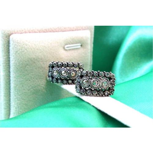 Gold and Silver Earrings with Chips and Crowned Diamonds, Set of 2, in Very Good conditions. Designed 1980 to 1989 This...