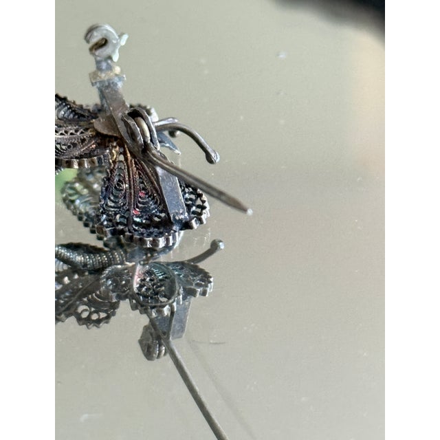 Mid Century Italian 800 Silver Filigree Butterfly Brooch For Sale - Image 4 of 15