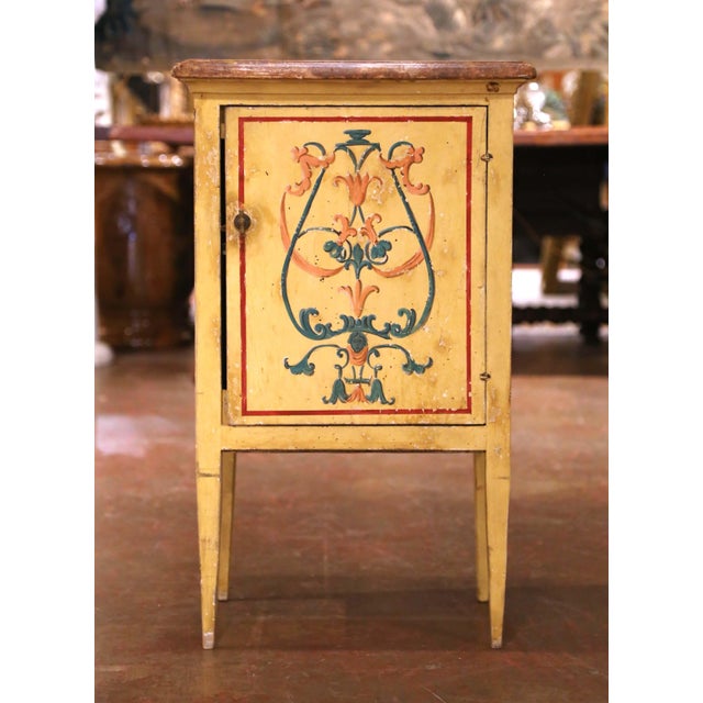 Yellow Pair of 19th C. Italian Neoclassical Painted Nightstands With Faux Marble Tops For Sale - Image 8 of 11