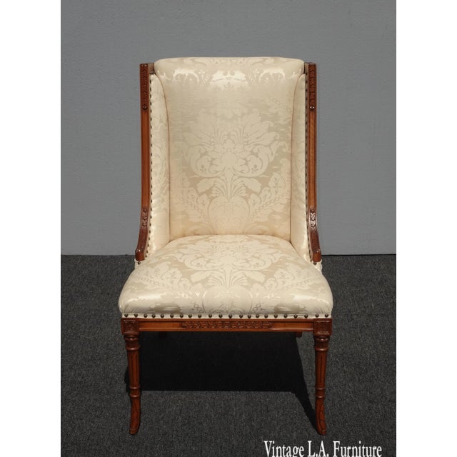 Vintage Traditional French White Silk Damask Accent Chair W Decor Nails For Sale - Image 13 of 13