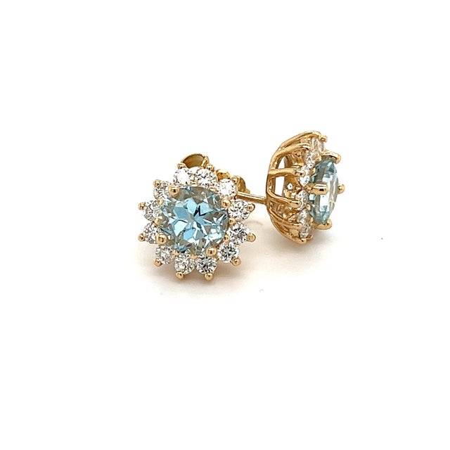 Traditional Natural Sapphire Diamond Stud Earrings 14k W Gold 4.98 Tcw Certified For Sale - Image 3 of 10