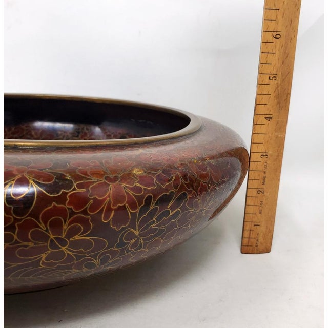 Vintage Cloisonne Enamel 12" Wide X 3-3/4" Tall Vintage Chinese Centerpiece Bowl Vase For Sale - Image 13 of 13