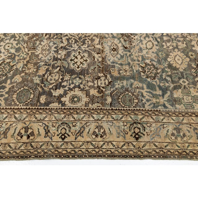 Antique Oriental Wool Rug - Allover Floral Medallion, Neutral Blue/Tan For Sale In New York - Image 6 of 10