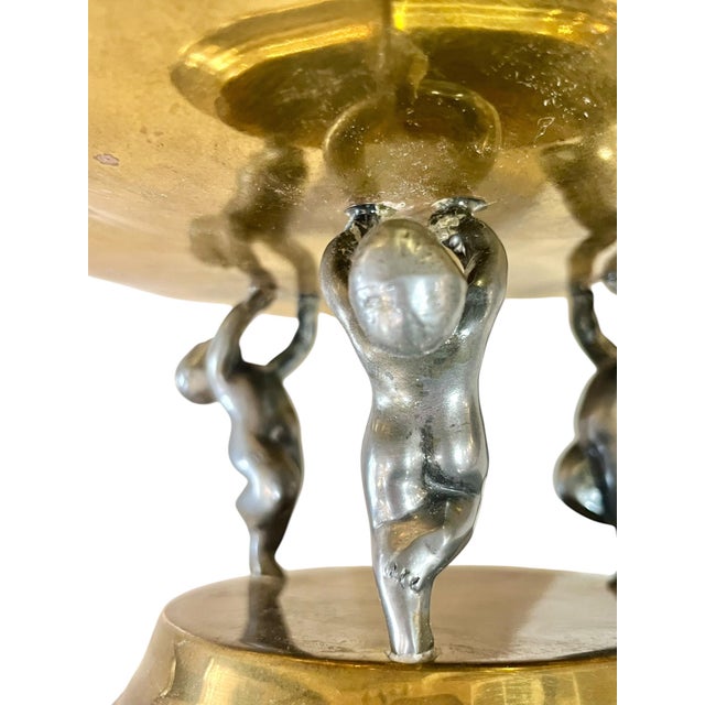 Vintage Hollywood Regency Quatrefoil Shape Brass Bowl With Cupid or Putti Base For Sale - Image 6 of 12