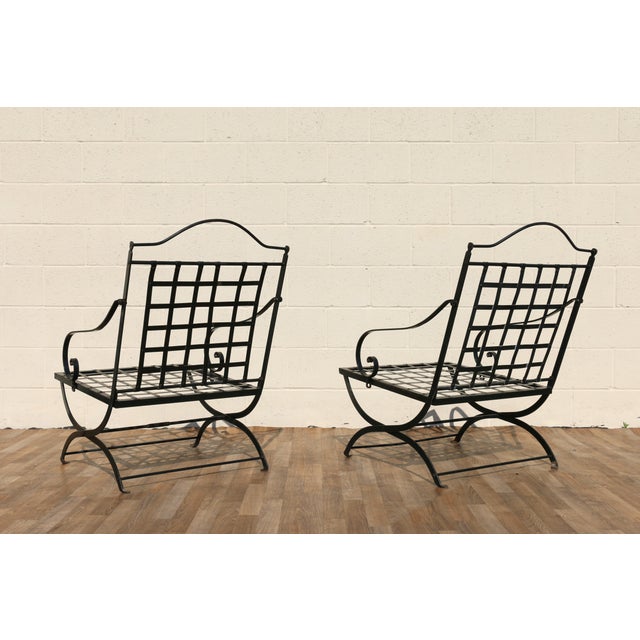 Vintage Pair of French Wrought Iron Folding Patio Chairs by Hervé Baume | Outdoor Armchairs | France 1970s For Sale - Image 4 of 18