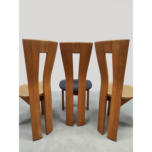 Vintage French Wooden Dining Chairs in the style of Pierre Chapo, 1970s, Set of 3 For Sale - Image 3 of 6