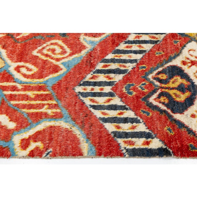 Textile Moroccan Style Hand-Knotted Wool Area Rug With Graphic Tribal in Terracotta Red For Sale - Image 7 of 12