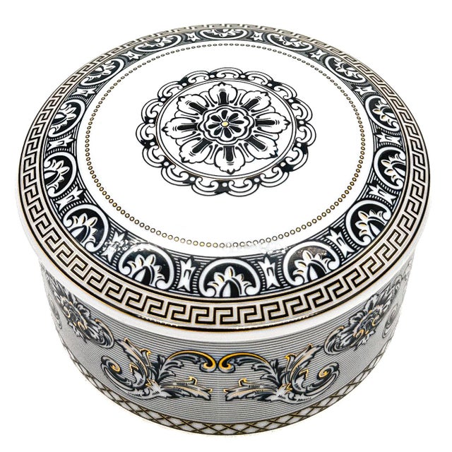Baroque 1990s Rosenthal Meets Versace "Marqueterie" Porcelain Round Covered Trinket Box For Sale - Image 3 of 8
