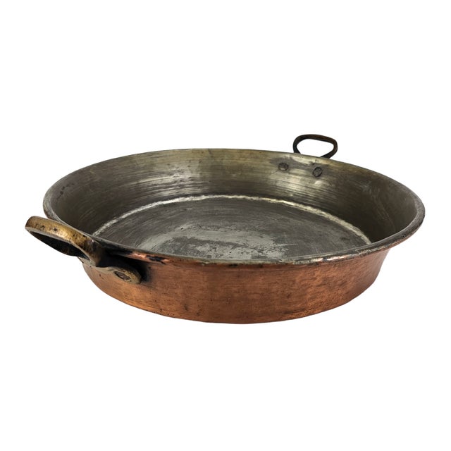 Antique 19th Hammered Solid Copper Pan Brass Handle Tin Lined 19th C For Sale In San Francisco - Image 6 of 12