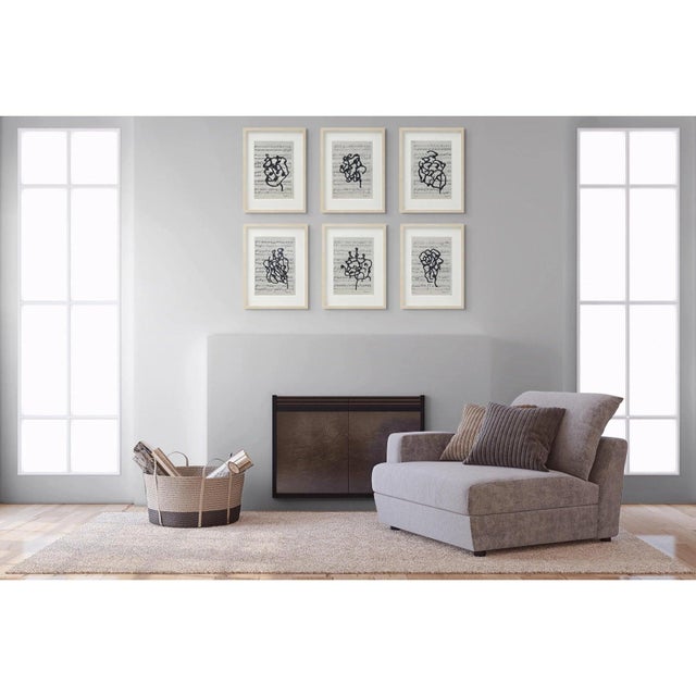 Set of 6 - 'Black and White Floral Abstractions on Music Score Sheets' #4 - Collector Gallery Wall Installation by Diane...