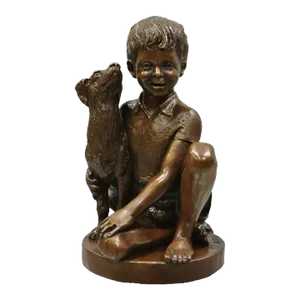 Vintage Bronze Charles Parks the Franklin Mint Statue Sculpture Boy With Dog