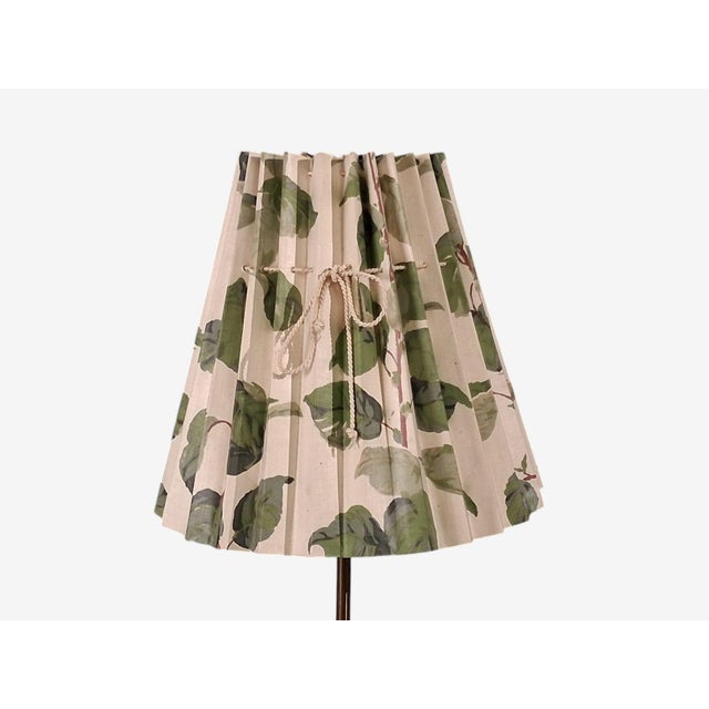 1950s Swedish Modern, Floor Lamp, Teak, Brass, Pleated Floral Fabric For Sale - Image 9 of 10